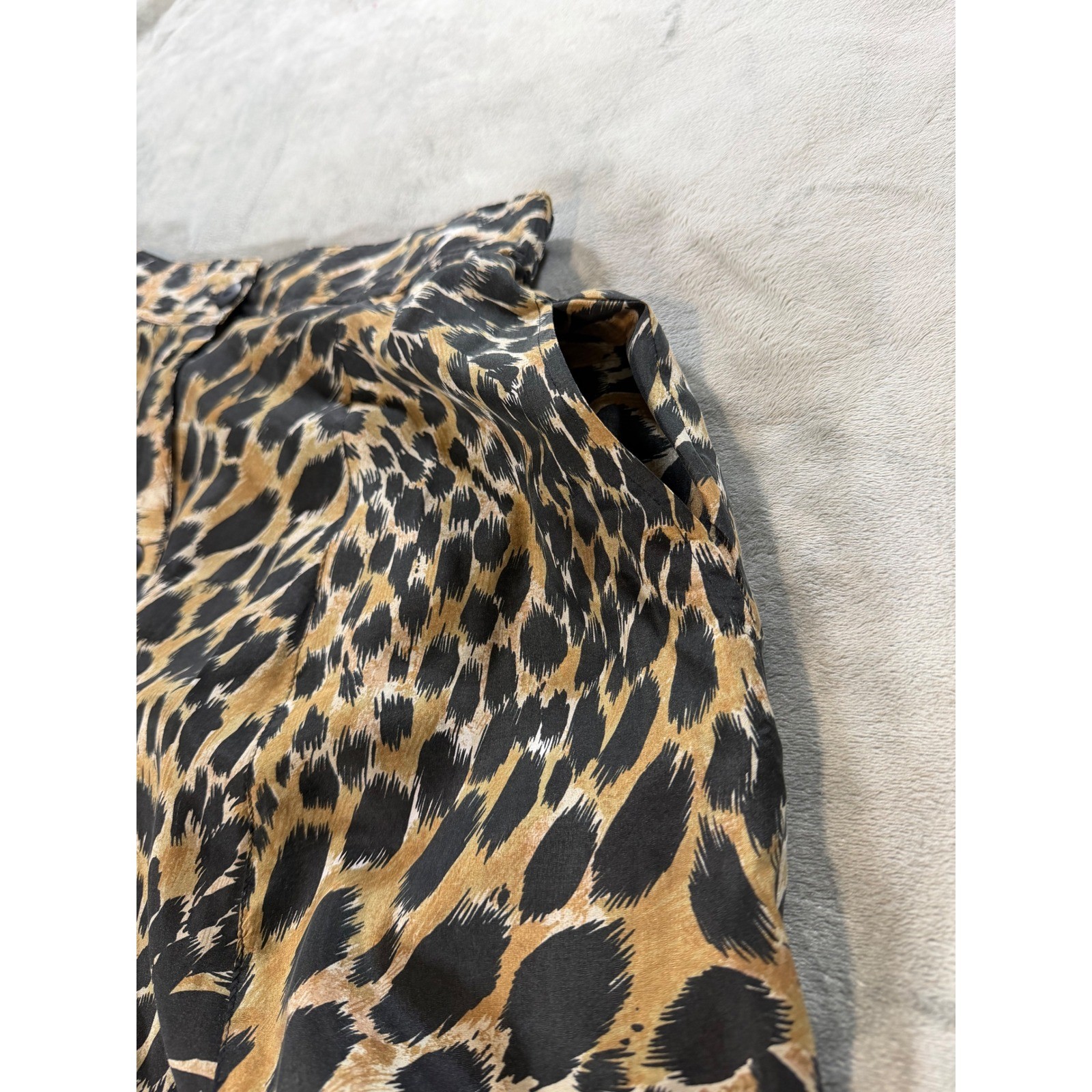 Anna & Frank VTG Y2K 100% Silk Leopard Print A Line Mini Skirt Office Siren Sz S