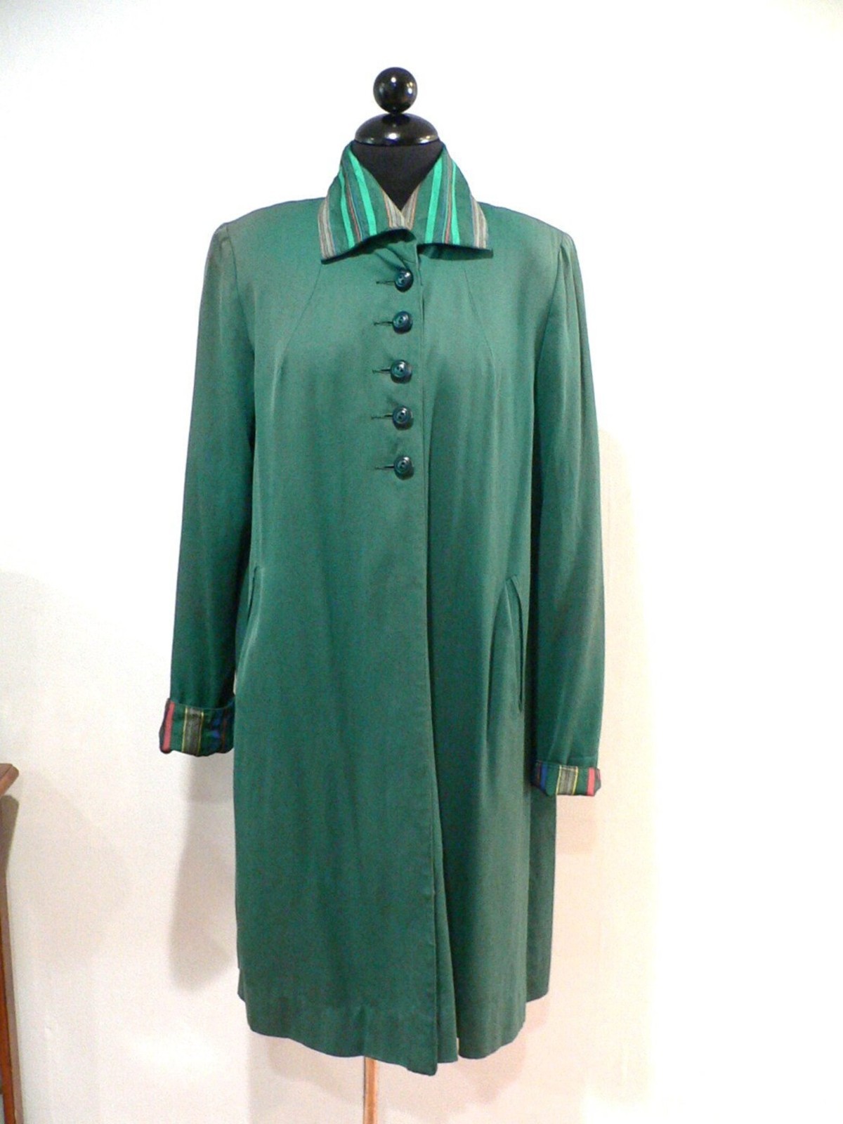 1940&rsquo;s 50s Raincoat w Matching Hat with Striped Taffeta Lining by Sherbrooke