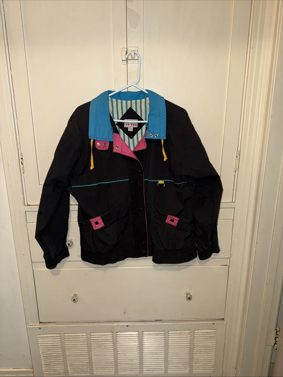 New York Girl Womens Jacket Size L Lightweight Neon 90s 80s Snap Pockets Coat