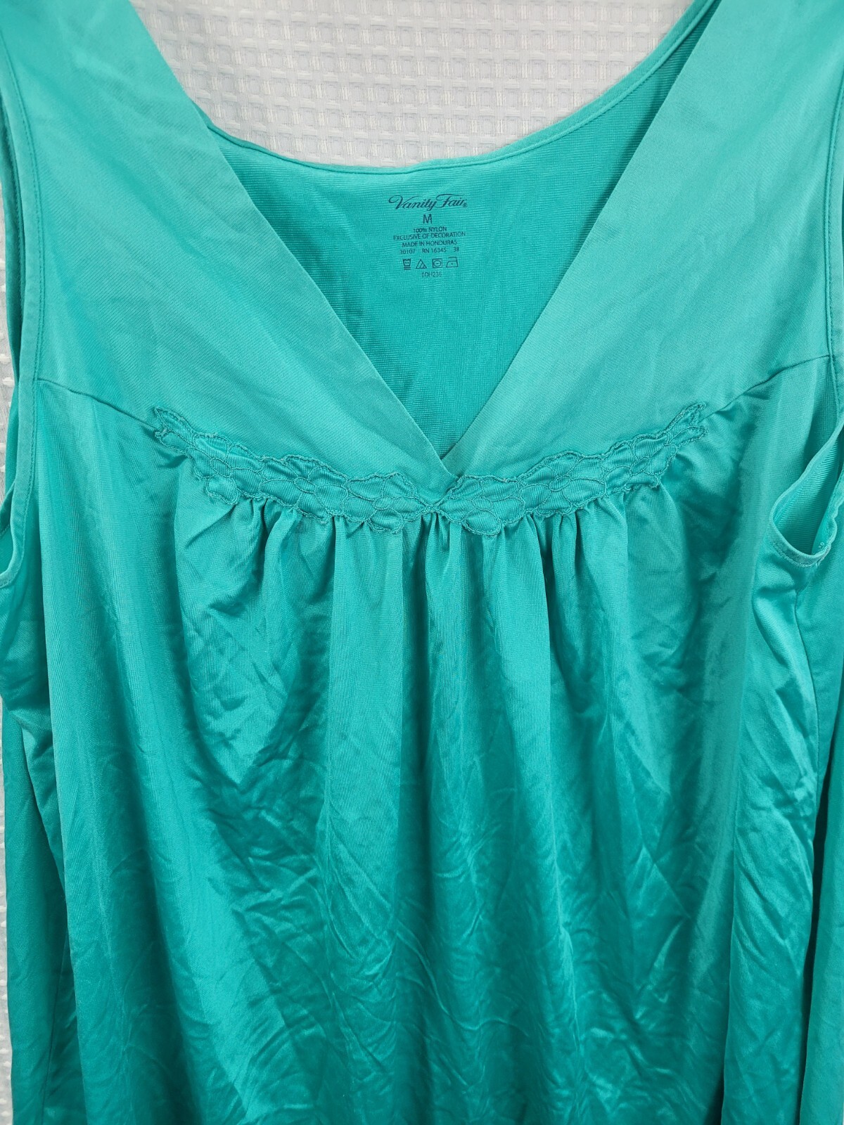 Vanity Fair Teal Green Sleeveless Short Nylon Nightgown Size Medium