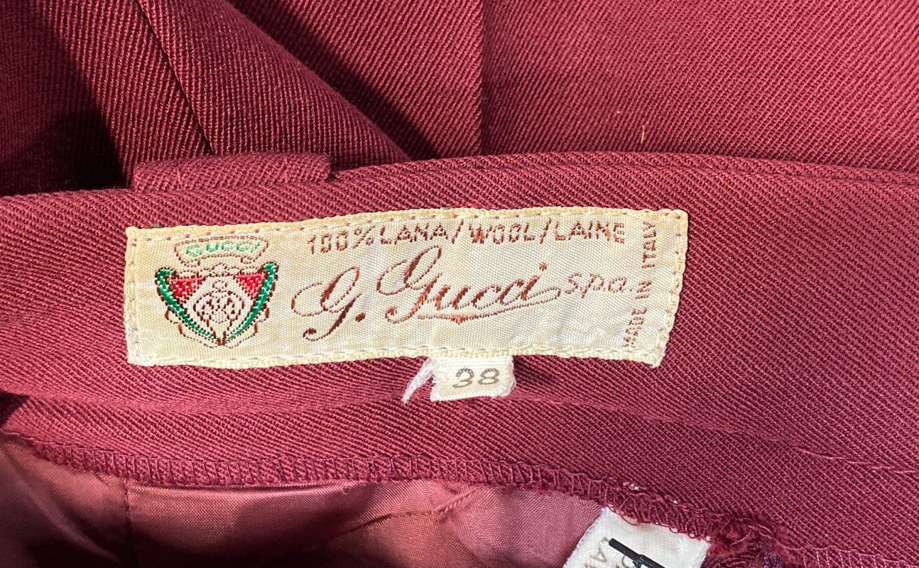 Vintage 90s Gucci Women&rsquo;s Burgundy Pleated 100% Wool Trousers Pants Sz IT 38
