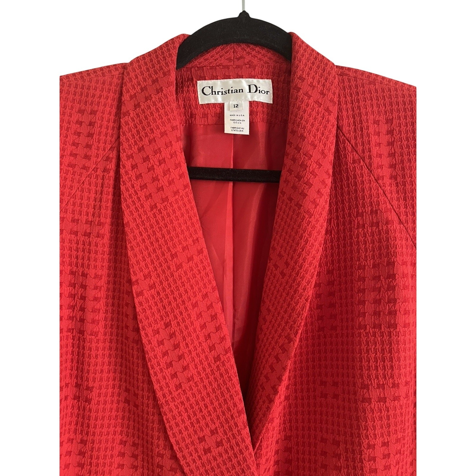 Vintage Christian Dior Y2k Red Double Breasted Skirt Suit Set Size 12