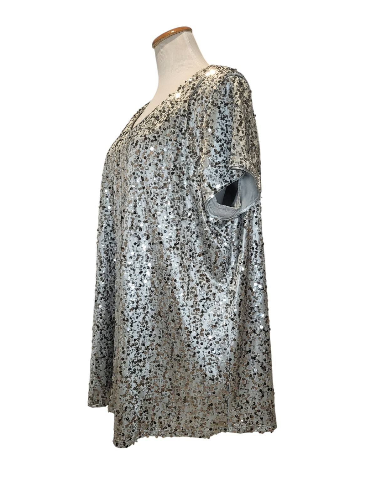 Vintage Roaman&rsquo;s Silver Sequin Sparkle Disco Glitter Glam Blouse Top Shirt 22W