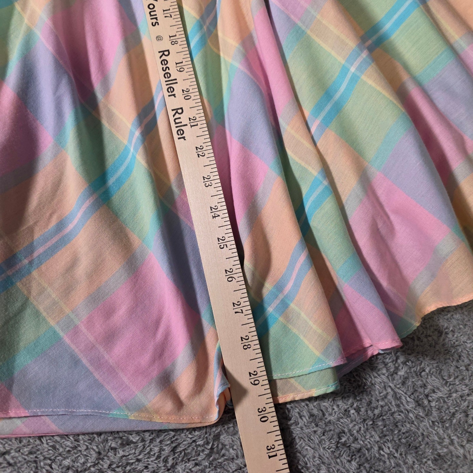 The American Shirt Dress Womens M Pastel Plaid Button Front Elastic Waist Pocket