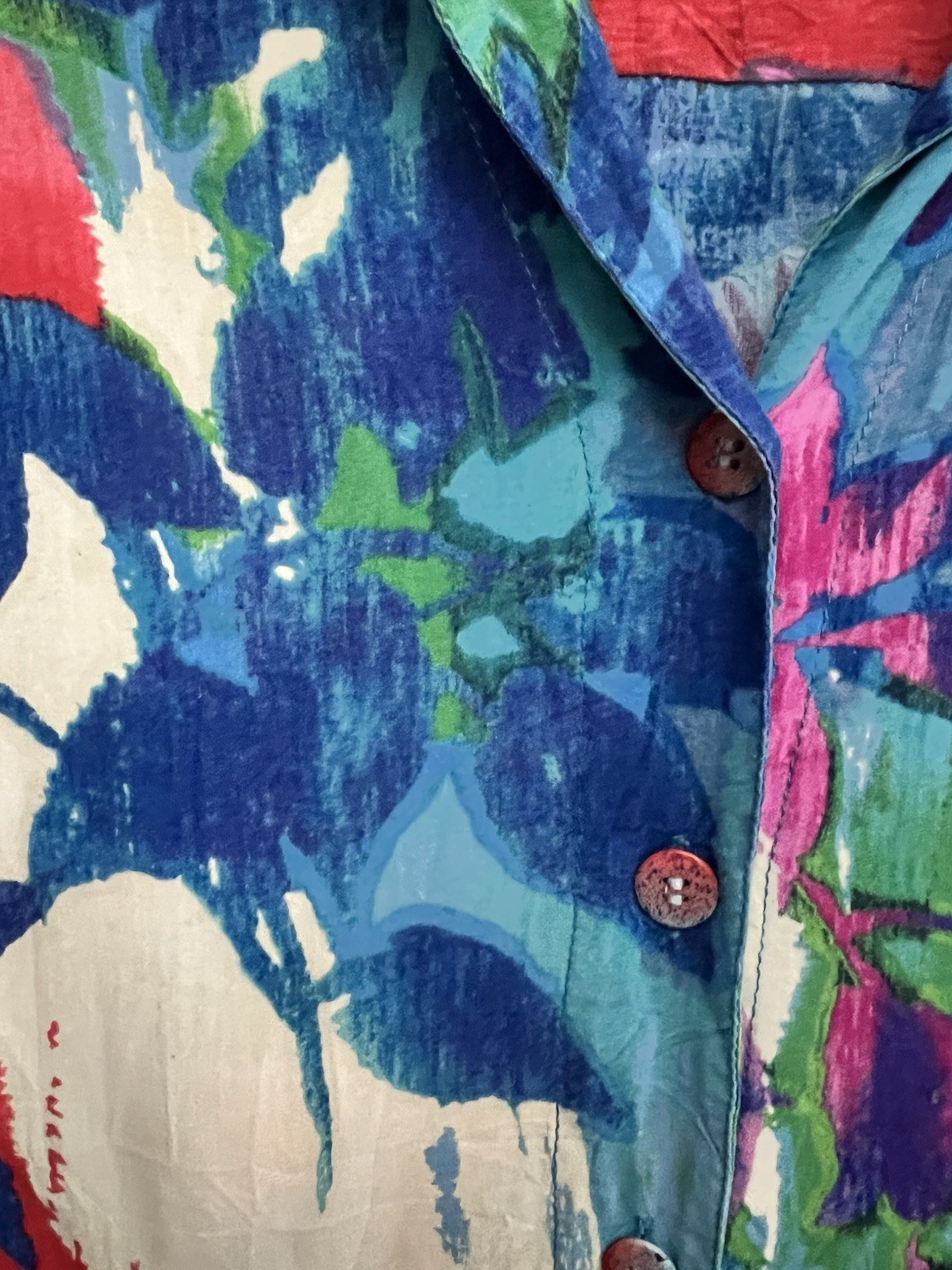 Vintage Jams World Hawaiian button-up vibrant tropical print Size Small Crop Top