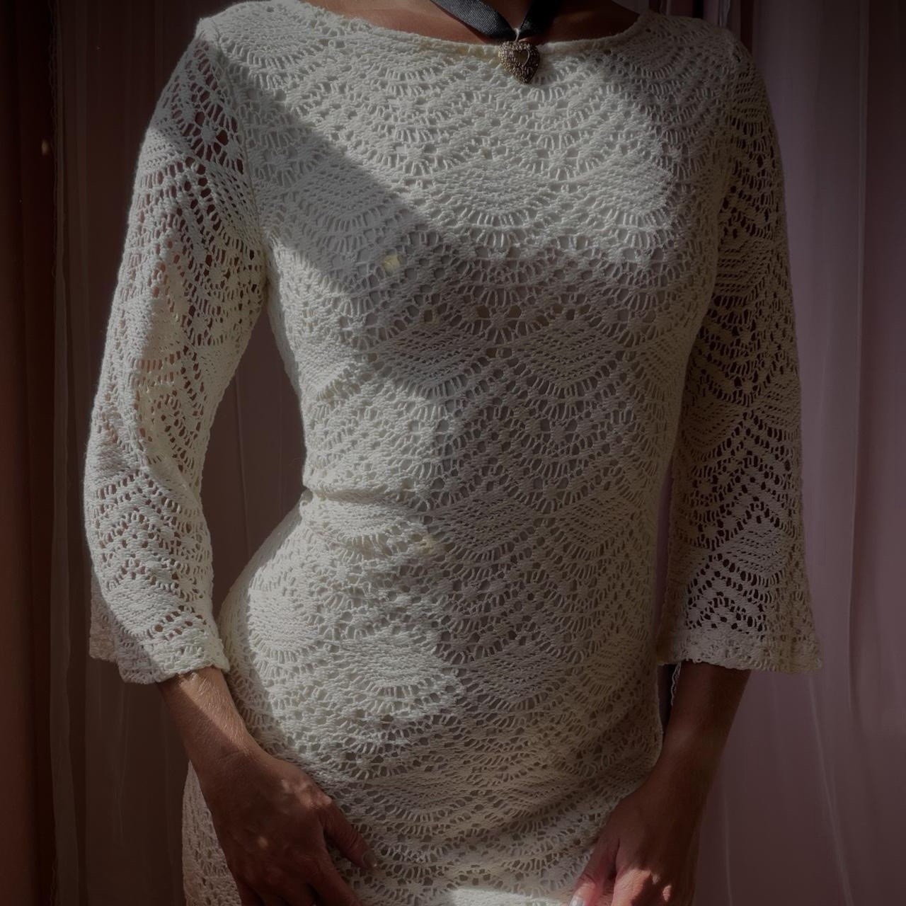 1990s cream crochet dress