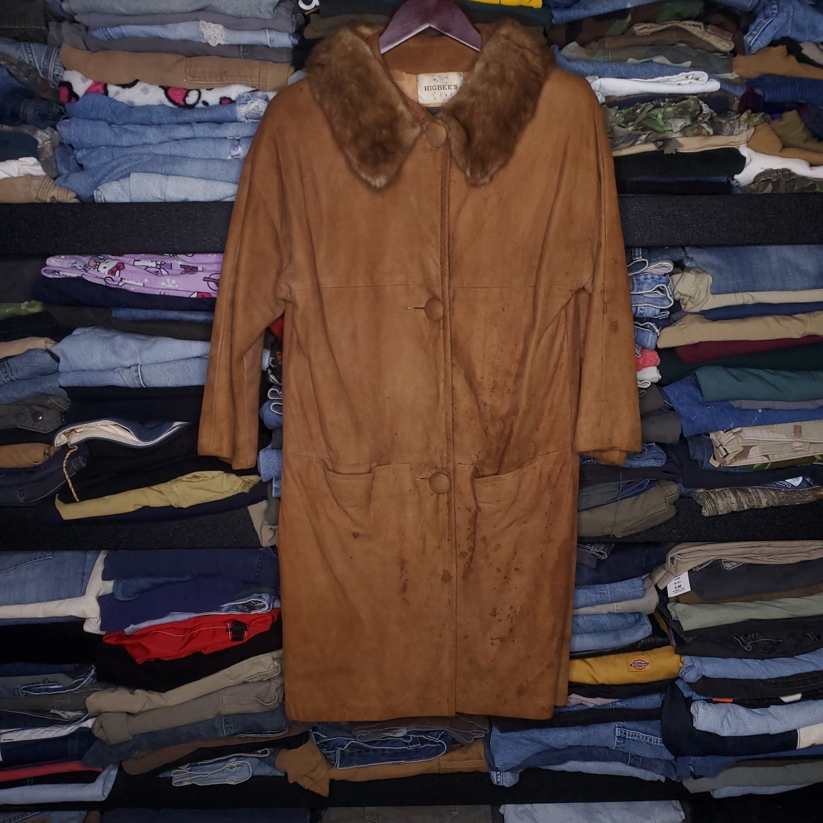 Vintage 40s 50s Higbees Company Fur collar leather coat small 21.5×37.5