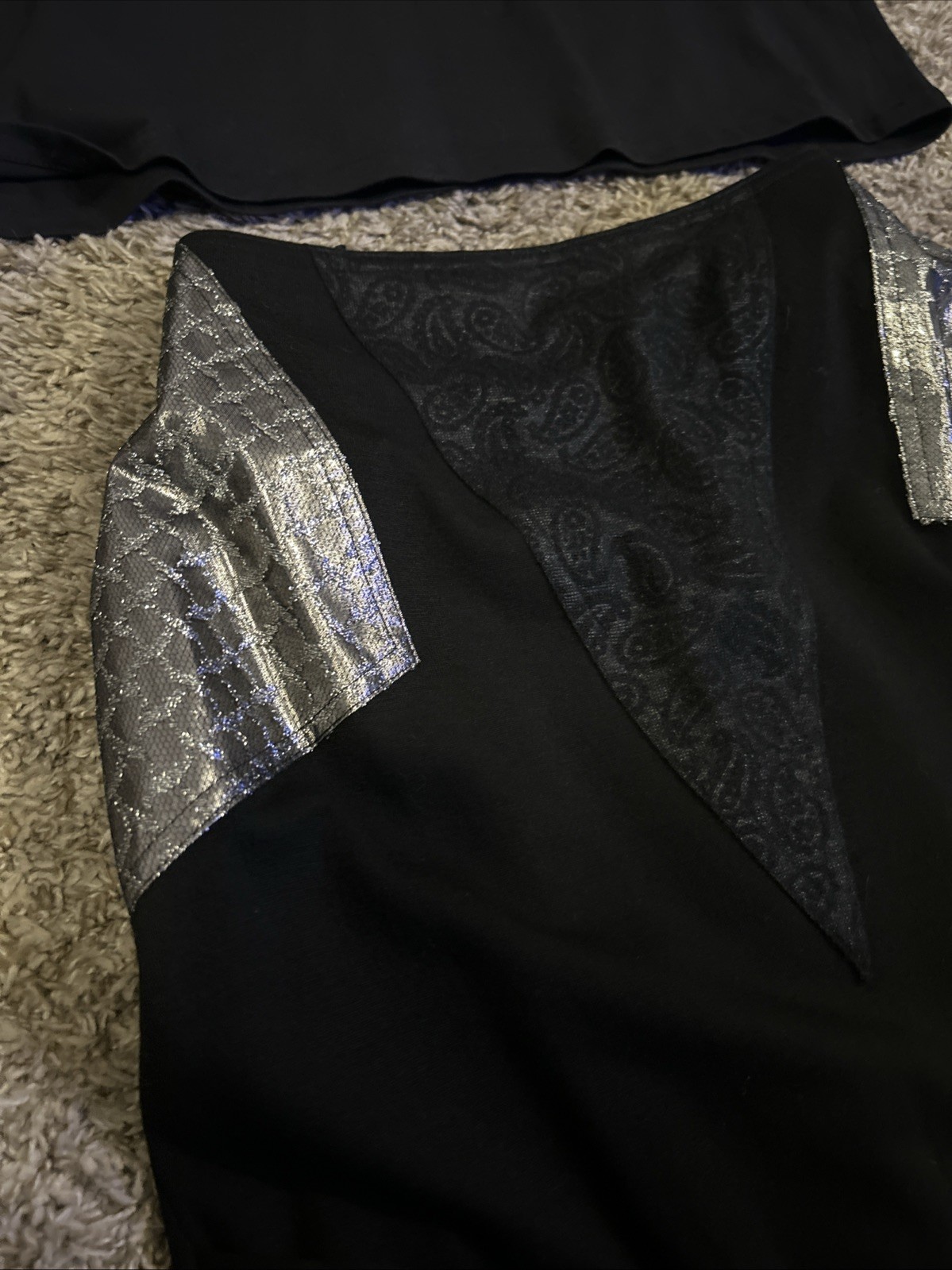 VTG Leadermode 2pc Skirt Set M Black Silver Metallic 80s 90s Goth Party Edgy