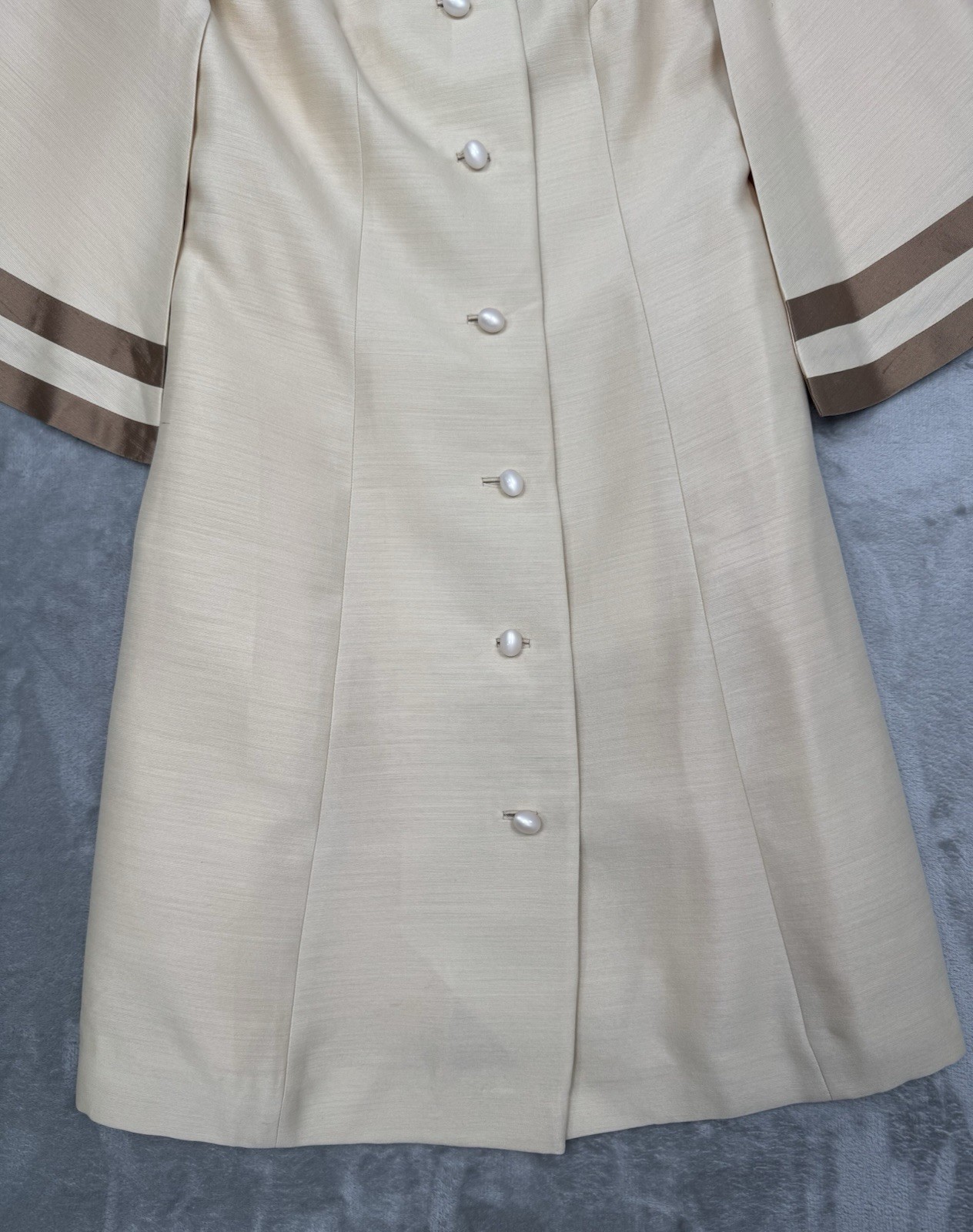 Vintage 50s Lilli Ann Dress Coat Womens Medium Princess Bell Sleeves Linen Pearl