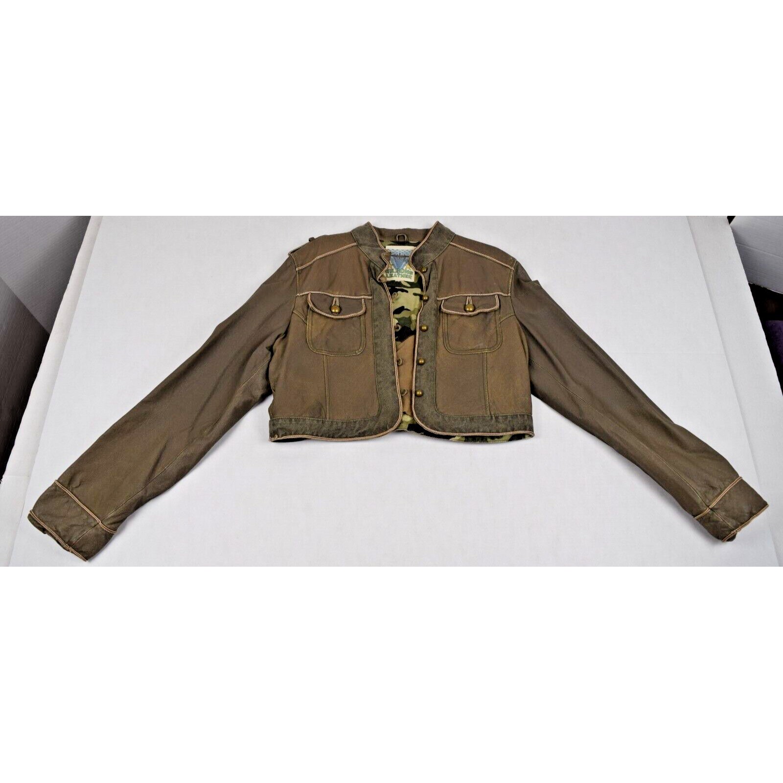 Vintage Wilsons Leather Jacket Size Size S 90s Cropped Military Style