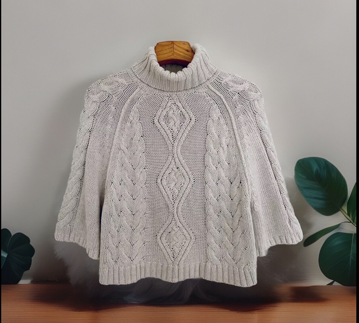 Vintage MODA INTERNATIONAL Cotton Sweater M Beige Turtleneck Dolman