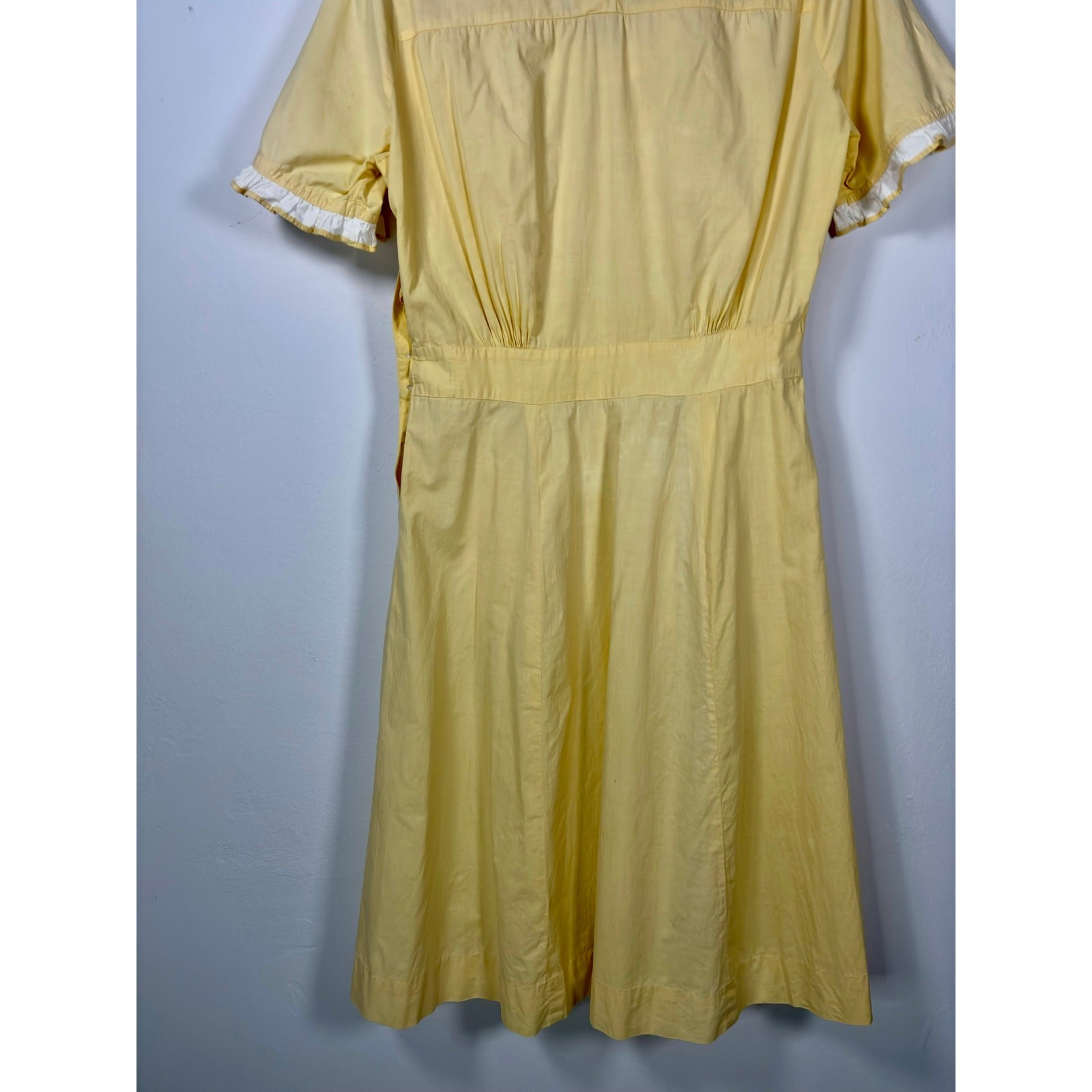 1950s Expensive Simplicity Yellow Cotton Ruffle Maids Uniform Dress As Is