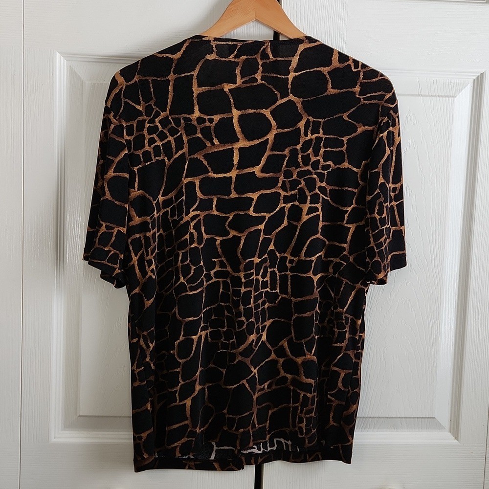 Vintage Notations Black and Brown Giraffe Print 2 In 1 Blouse Size Med Animal