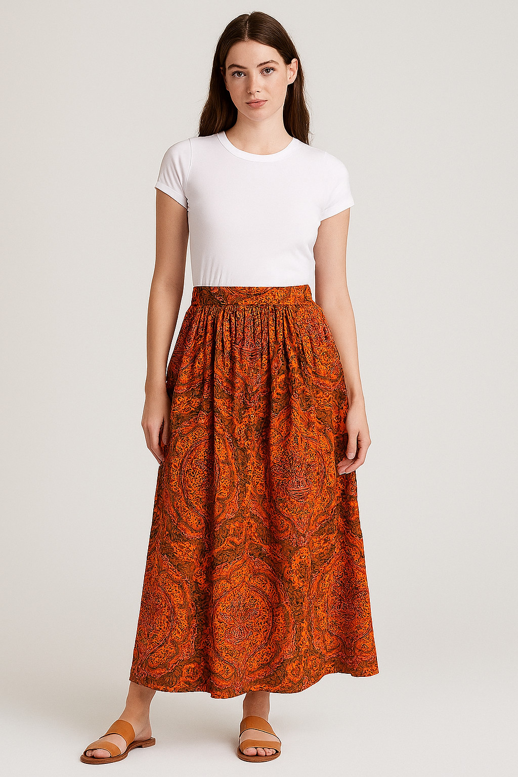 Skirt XS Maxi Vtg 60s 70s PSYCHEDELIC Art FLORAL Print PLEAT Boho RESORT HOSTESS