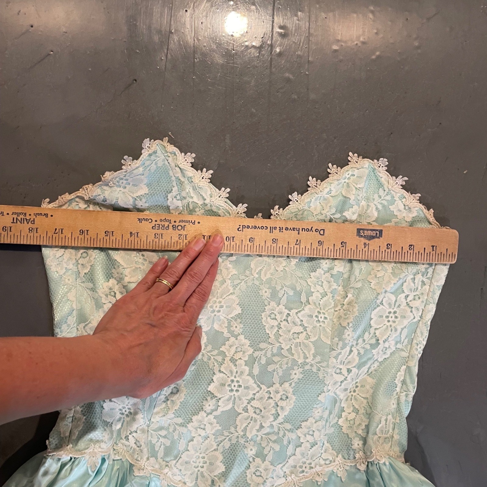 VTG Gunne Sax Jessica McClintock Aqua Lace Corset Midi Dress 9 Sweetheart READ