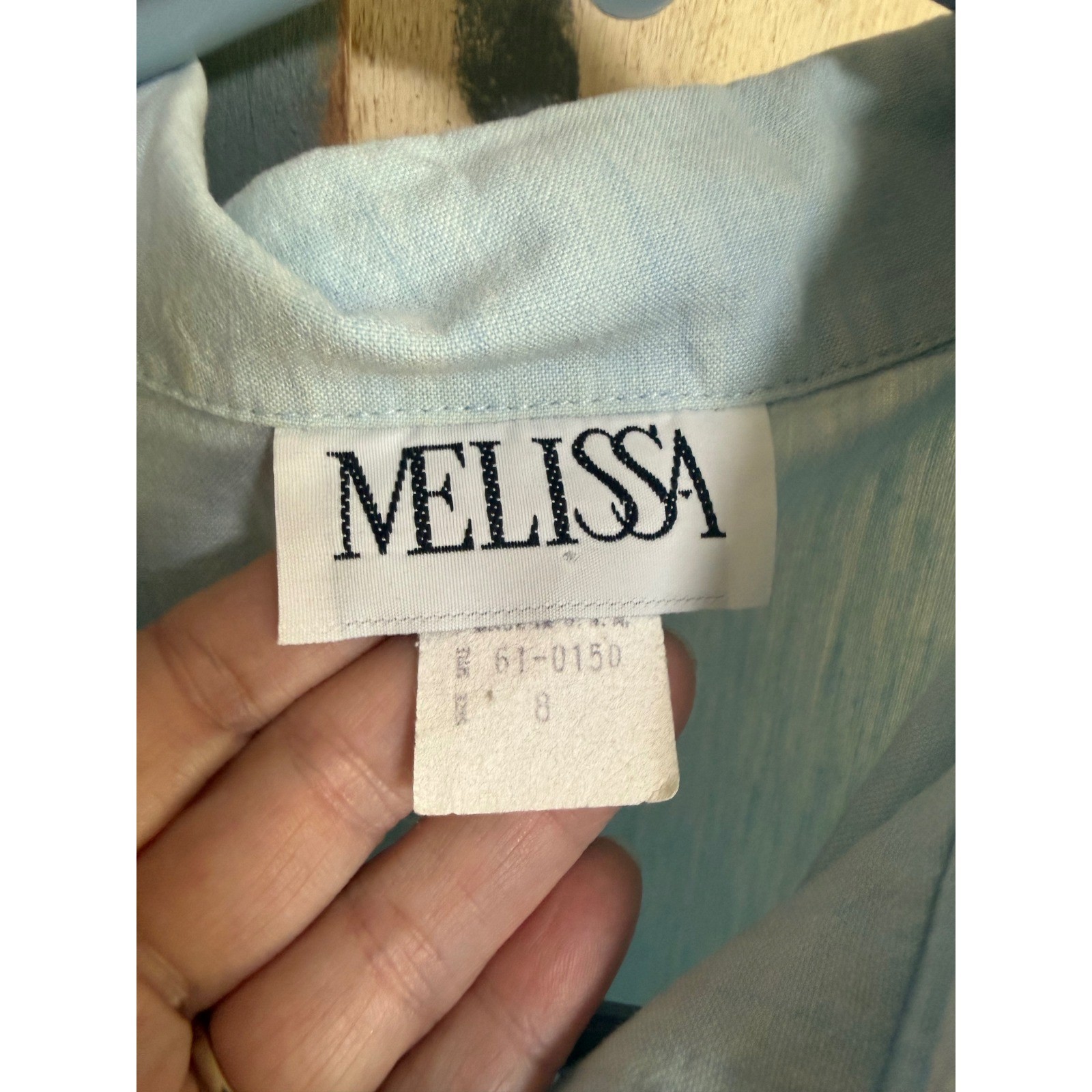 Vintage Melissa Light Blue Cotton Western Dress Metal Collar Tips USA Size 8