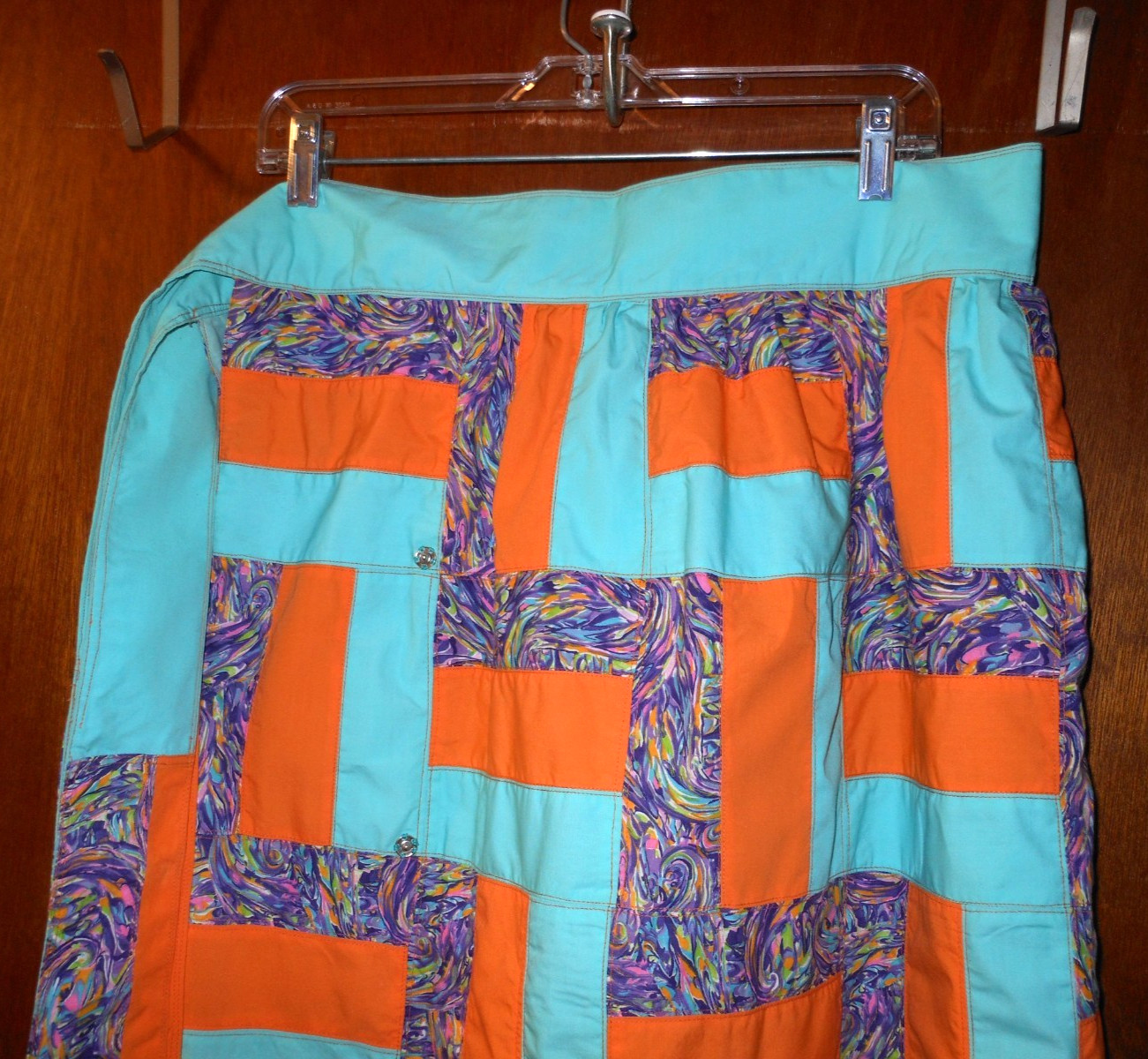Homemade Wife 70’s Patchwork Orange/Teal/Purple Hostess Maxi Wrap 42&Prime;L x 34&Prime;W
