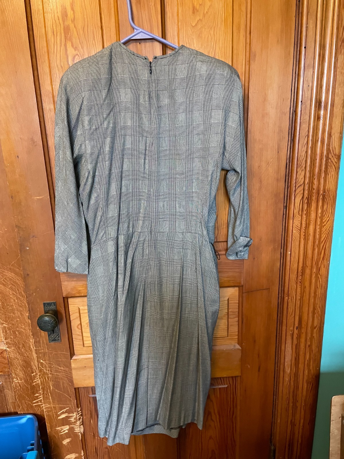 Vtg Lloyd Williams Rayon Silk Classic Houndstooth w/shoulder pads belt size 14
