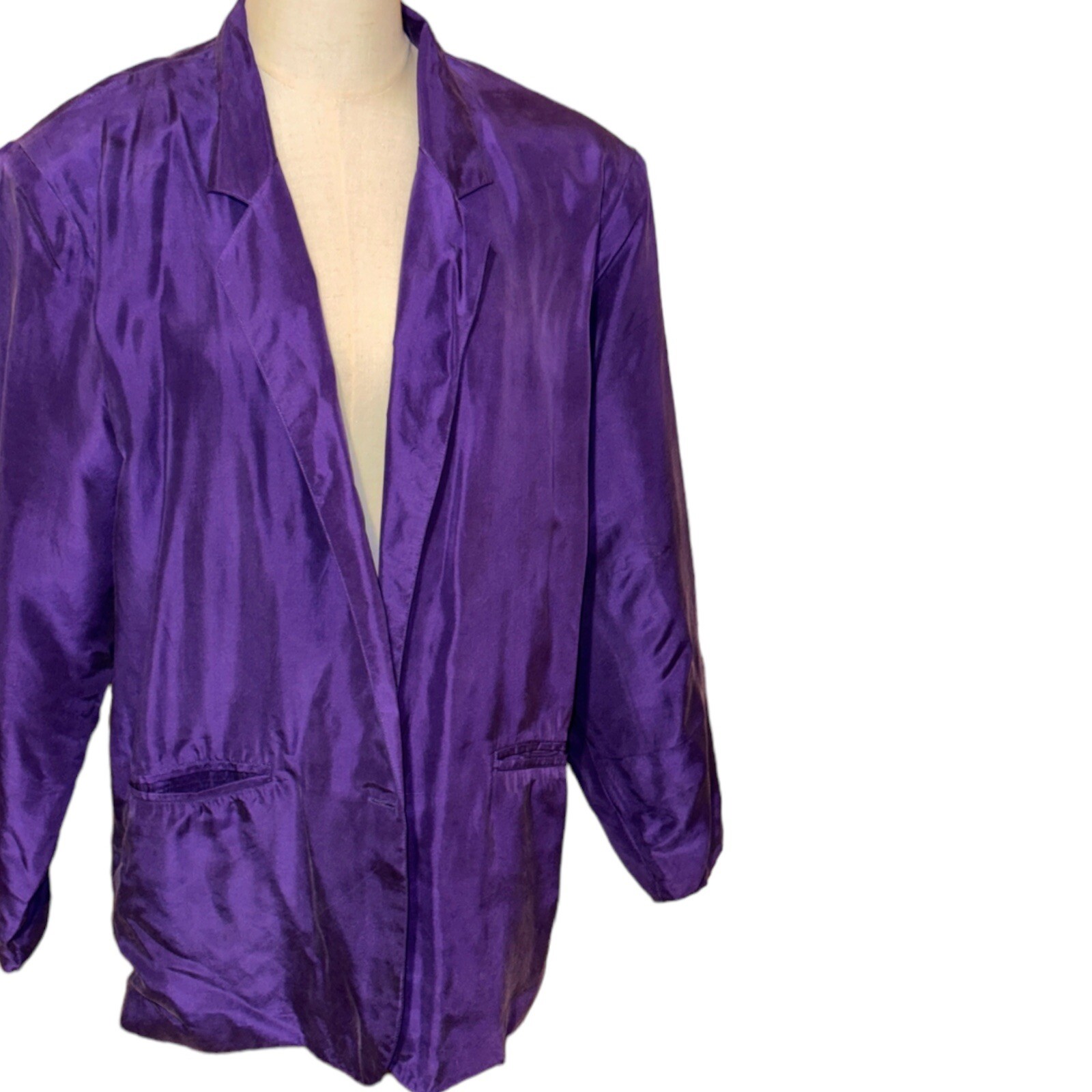 Vintage Purple Style My Way SMW Silk Satin Blazer Jacket Sz S