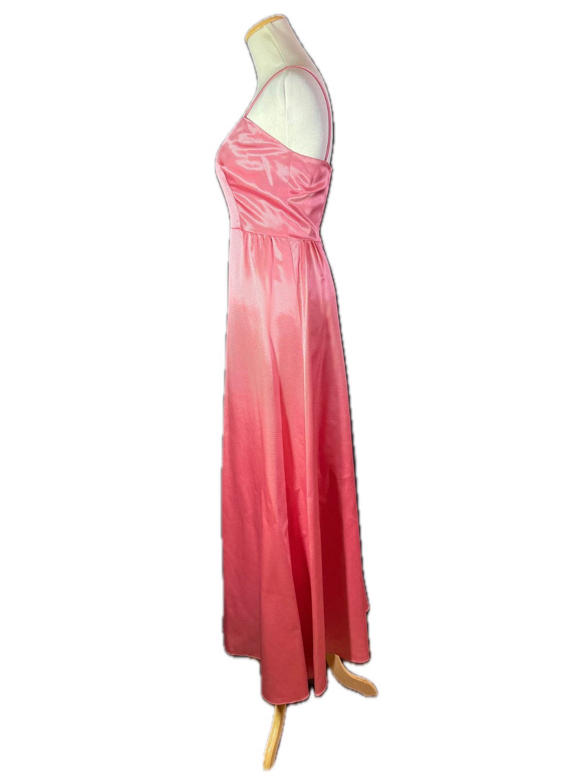 Vintage 1970s Pink Long Gown Spaghetti Straps Zip Back