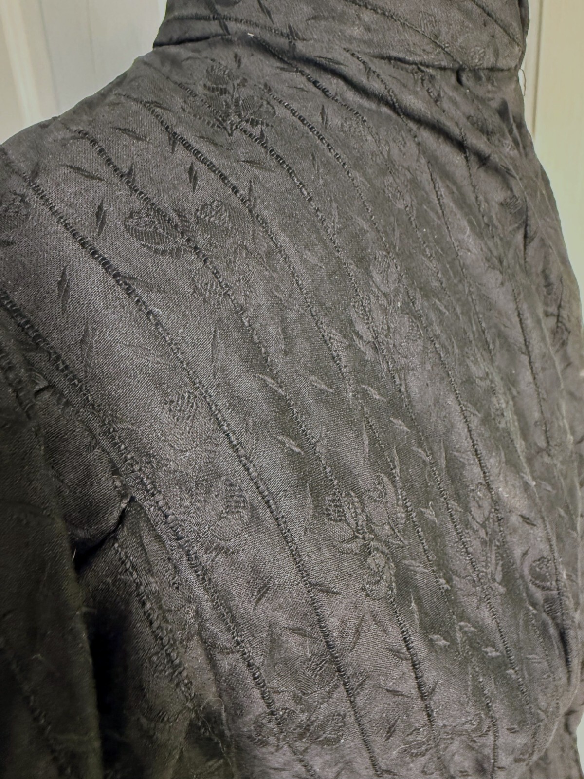 Antique 1880s Black Jacquard Floral Cotton Bodice Top