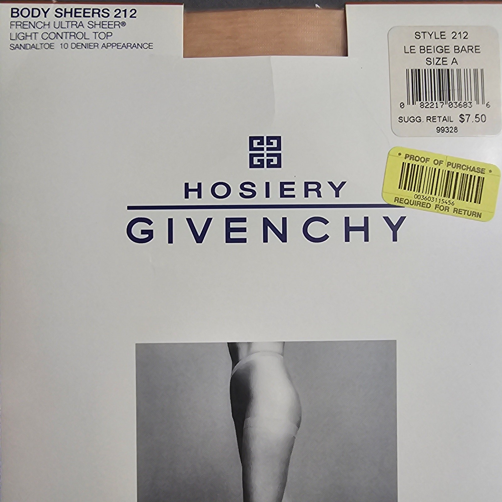 VTG Givenchy hosiery Light Control Top Le Beige Bare Size A Style 212 NIB