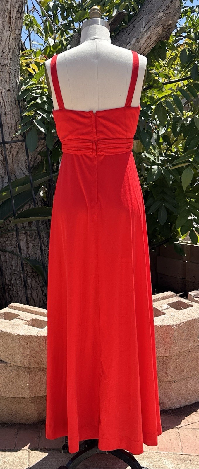 Vntg Lilli Diamond Red Evening Gown Long Cocktail Dress Beaded Waist V‑Neck 12