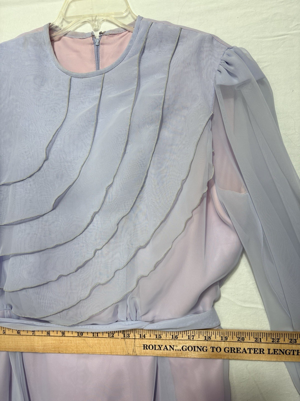VTG 1950s Lavender Chiffon Maxi Dress USA Regency Boho Fairy Prairie Sz 38 (8-10