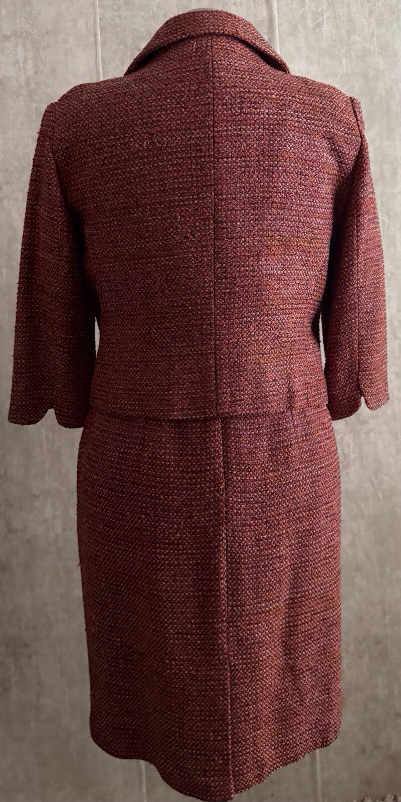 Talbots 2pc Silk Blend Multi Rasberry/Wine Tweed Sheath Dress Jacket Set Sz12P