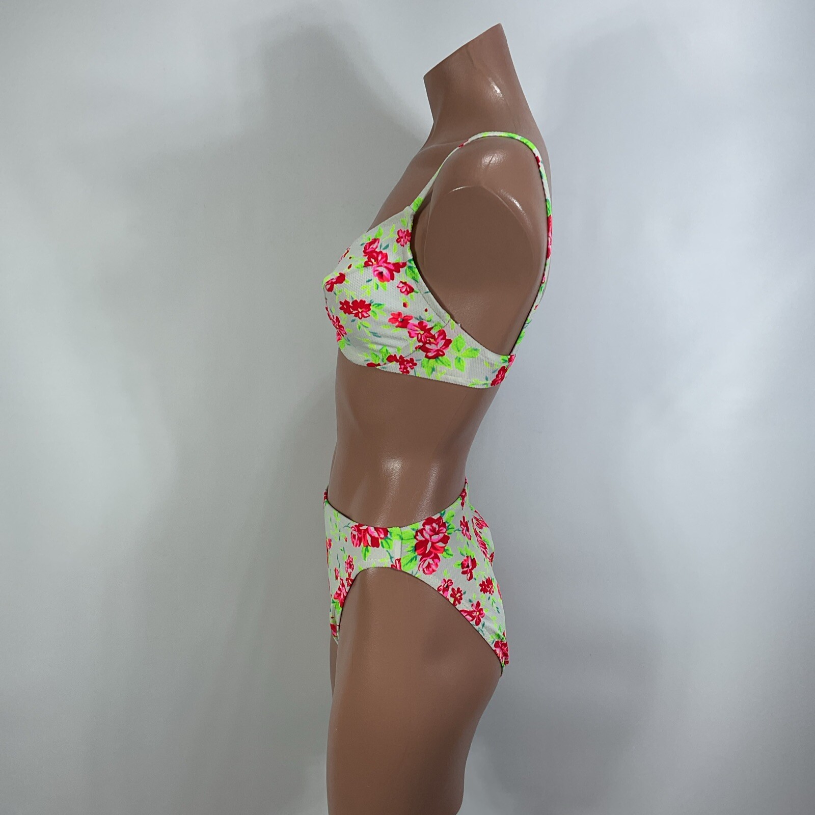 Vintage 90s 80s Floral Rose Bikini Swimsuit Sexy 7/8 Underwire High Cut NWOT USA