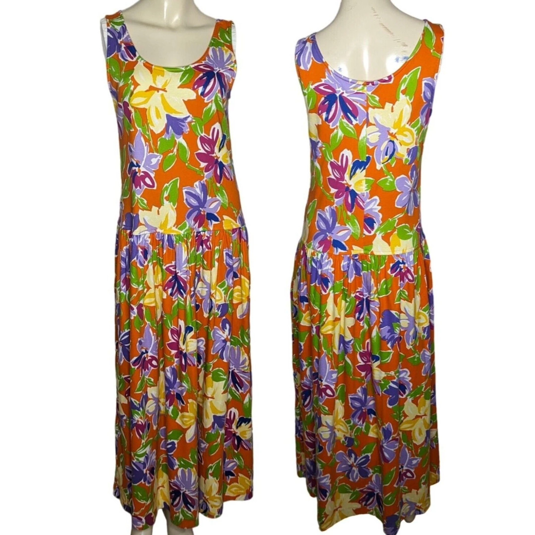 Breeches Vintage sleeveless Floral colorful Summer Maxi pull over dress Size M