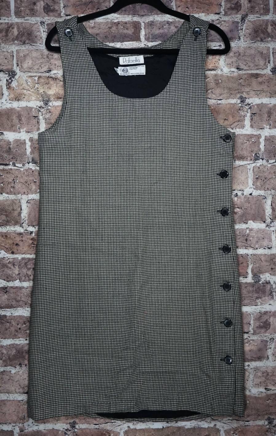 VTG Rafaella Wool Jumper Dress Women 10 Houndstooth Button 90s Dark Academia