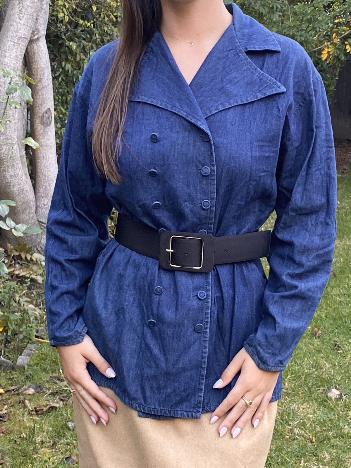 Vintage BIS BIS S Gene Ewing 100% Cotton Denim Double Breasted Jacket Blue