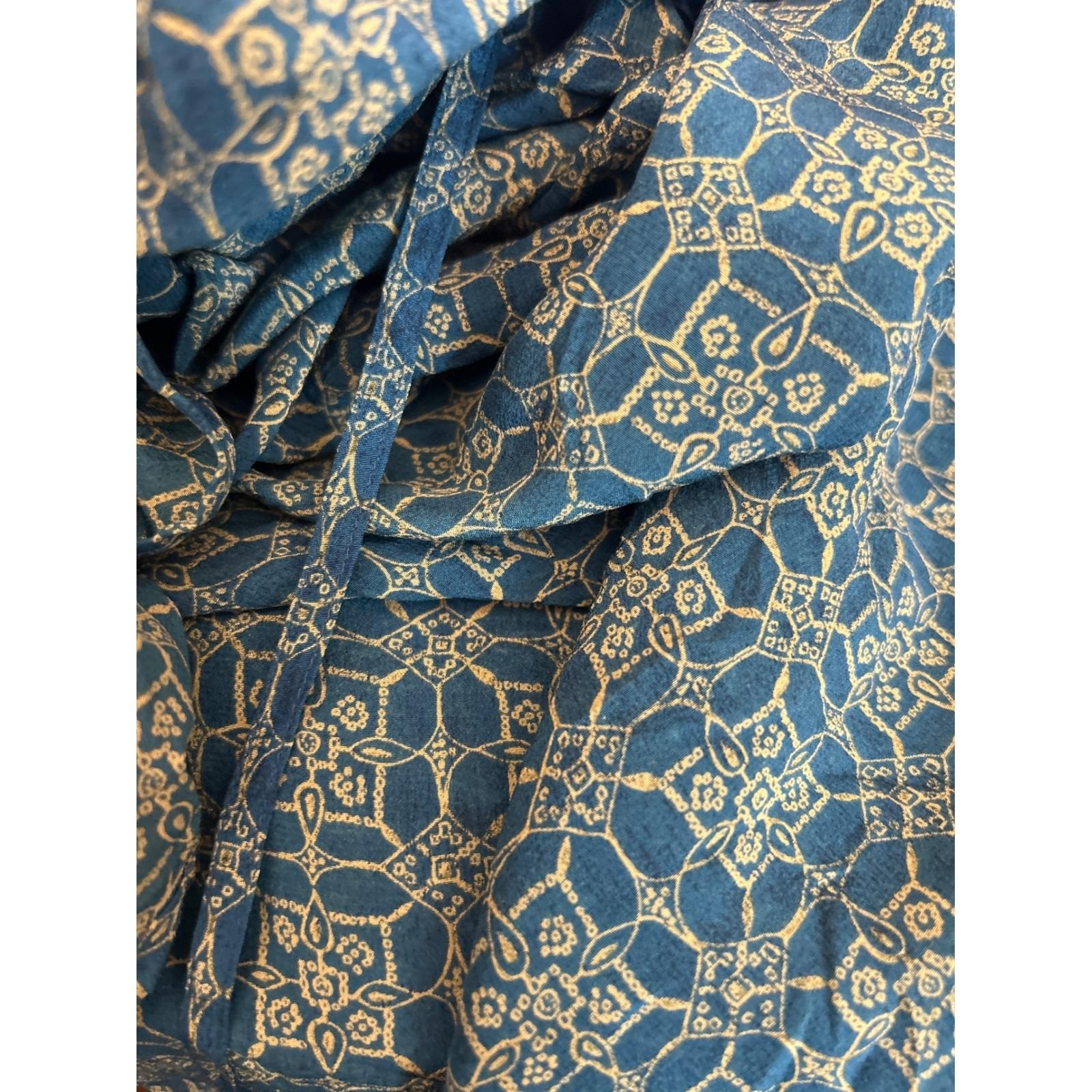 Vintage 90s Amanda Smith Silk Maxi Dress Boho Coastal Tile Print Teal Gold Large