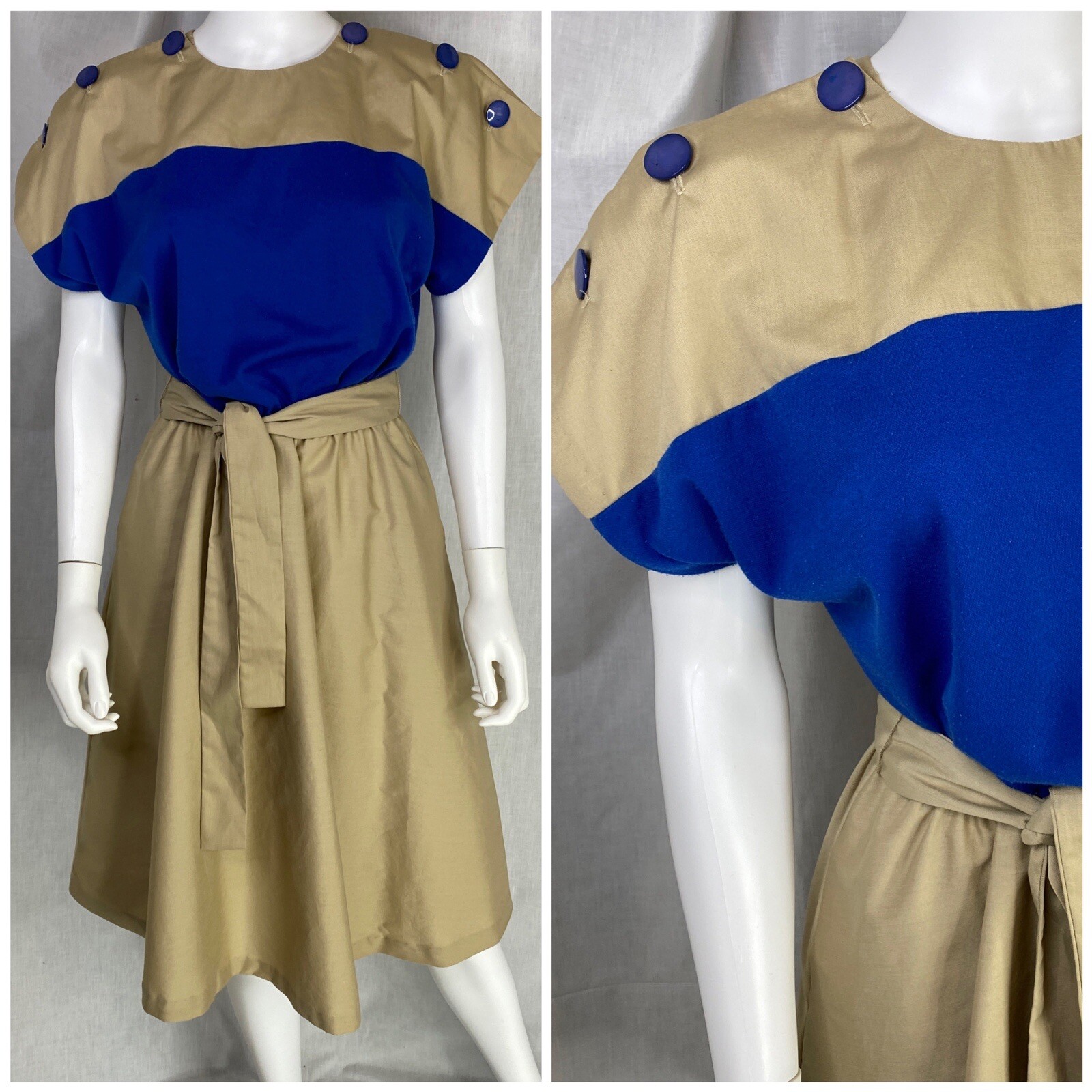 Vintage « Toni Todd » 60s 70s MOD color block knee length dress size 8 blue khaki