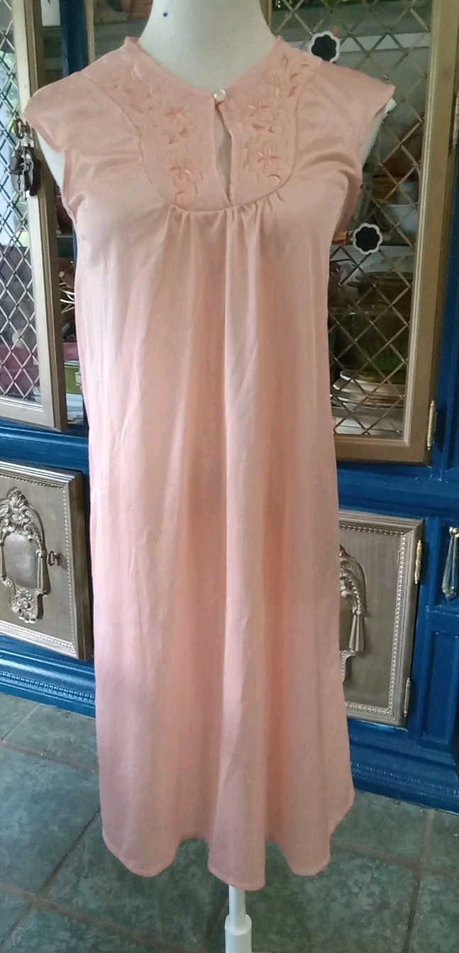 Vintage Lingerie Nightgown Nylon Peach Pink Sears Waltz Knee Length S