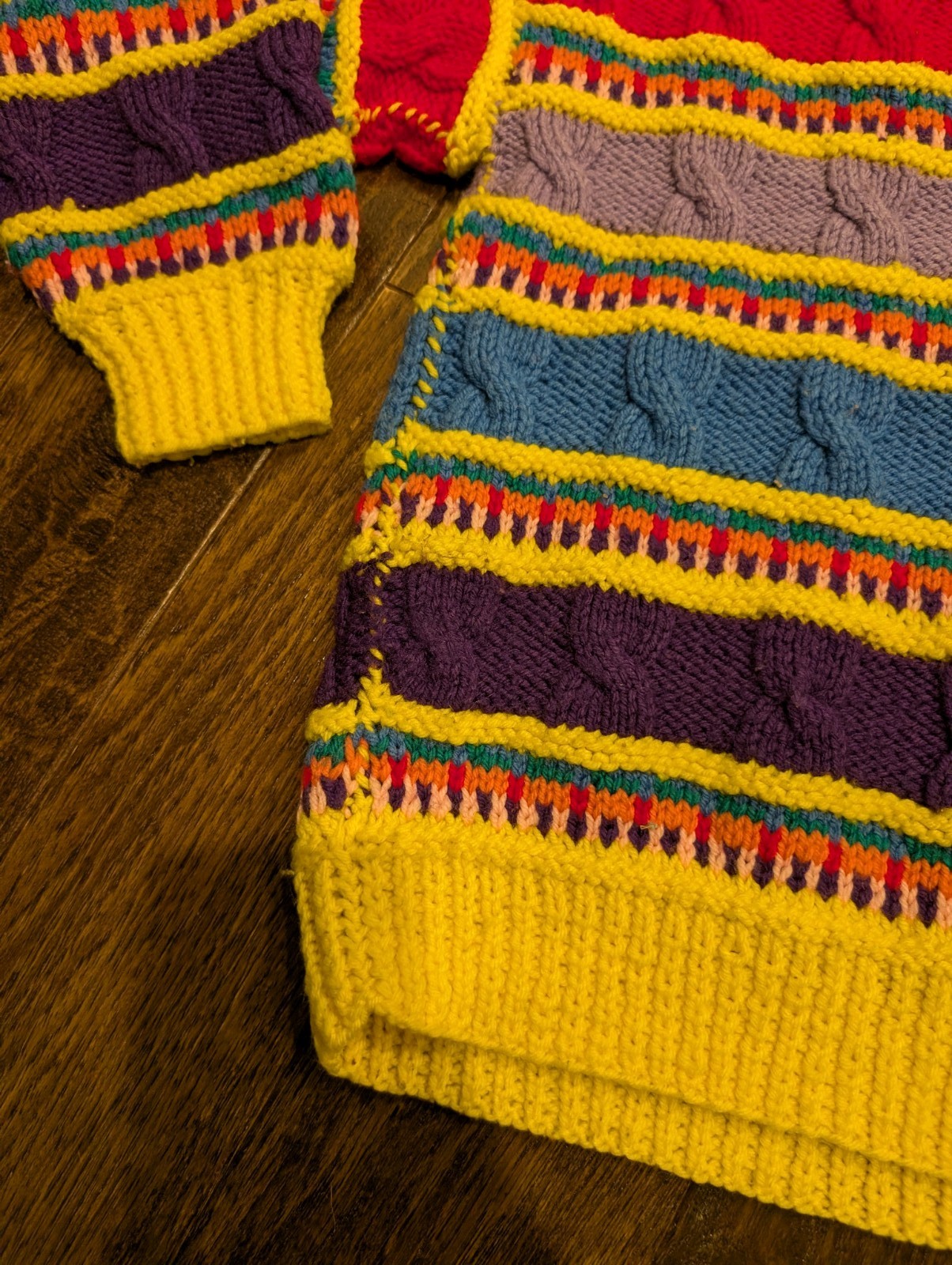 Vintage Handmade Rainbow Chunky Cable Knit 90s Kidcore Sweater Coogi Style Notag