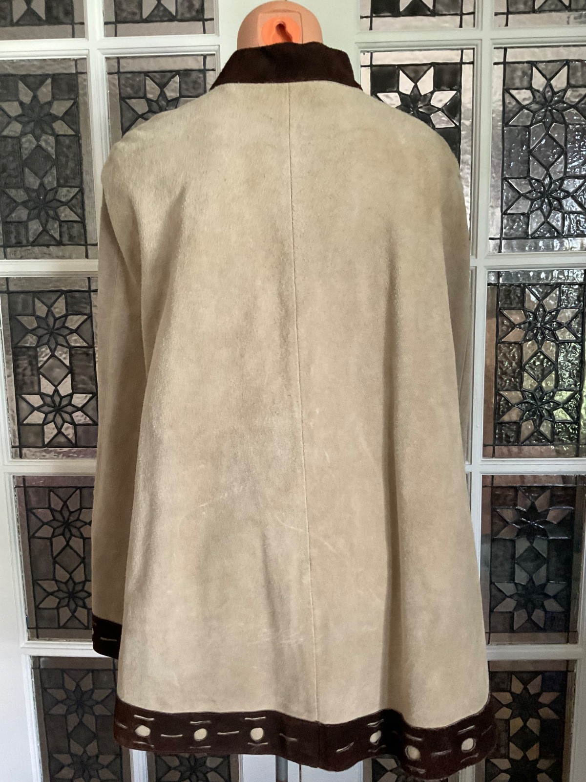 Vintage 1960s Tan Brown Suede Leather Poncho Snap Button Boho Hippie Cape Medium