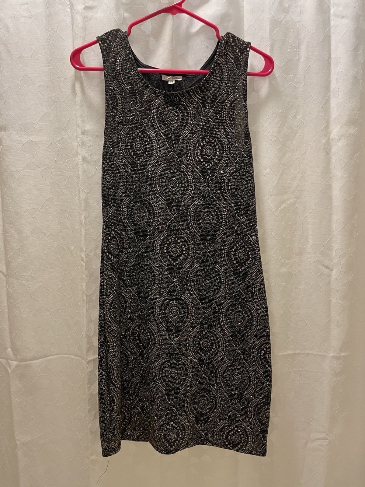 Olivia M. Women’s Metallic Swirl Sleeveless Dress. Med.Black Silver Vintage 90s