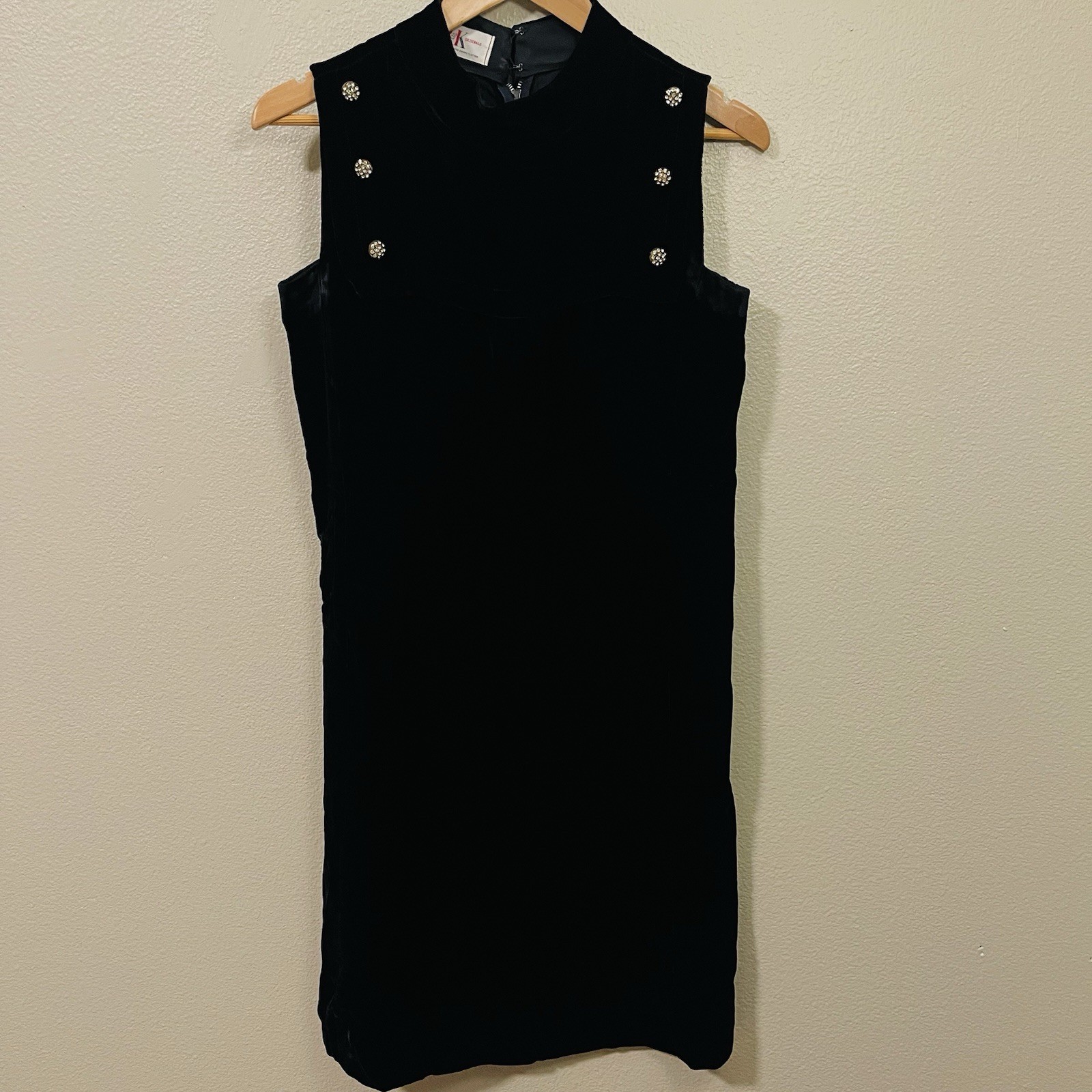 VTG R & K Originals Black Velvet Dress 60s 70s Retro Glam Military Grunge Sz 14