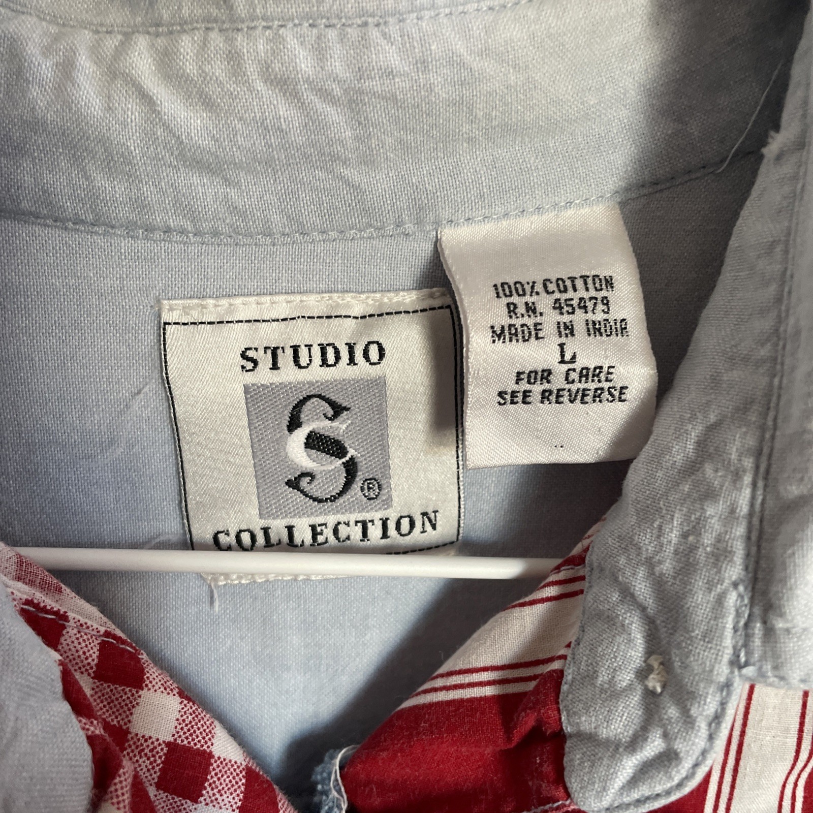 Vintage Denim Chambray Patriotic Patchwork Button Down Large