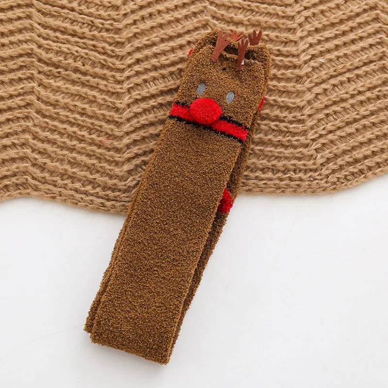Festive Fleece Lined Thigh High Socks for Women, Christmas Winter Crew Sock