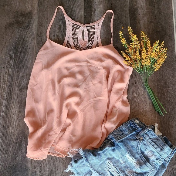 Forever 21 Peach Chiffon Crochet Lace Racerback Camisole Tank Top Large