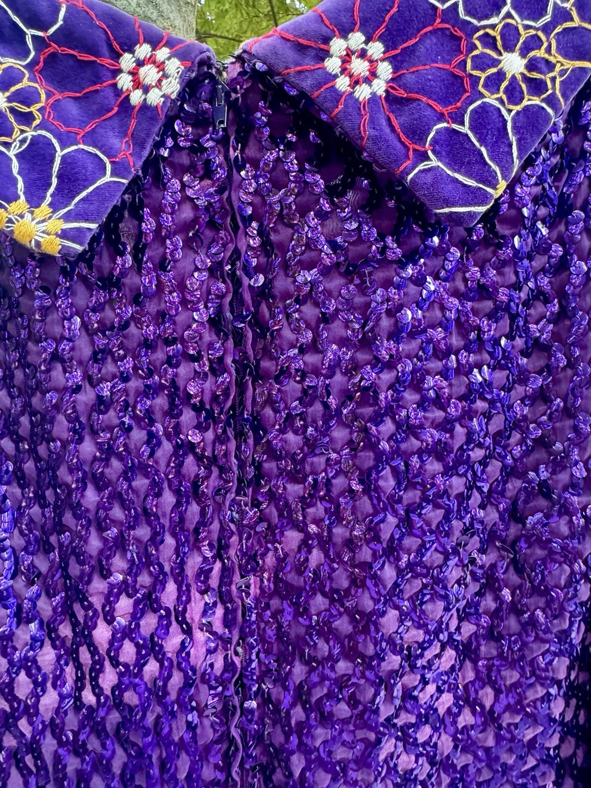 Oscar de la Renta Boutique 1960s Purple Sequin Maxi Dress Bohemian Size 10