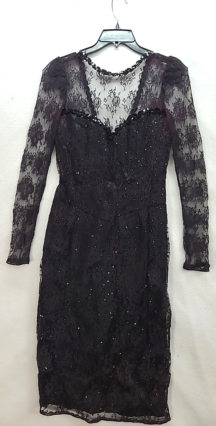 Gunne Sax dress Goth Princess Black Lace Sequins Tattoo Show Off Open Back Sz 9