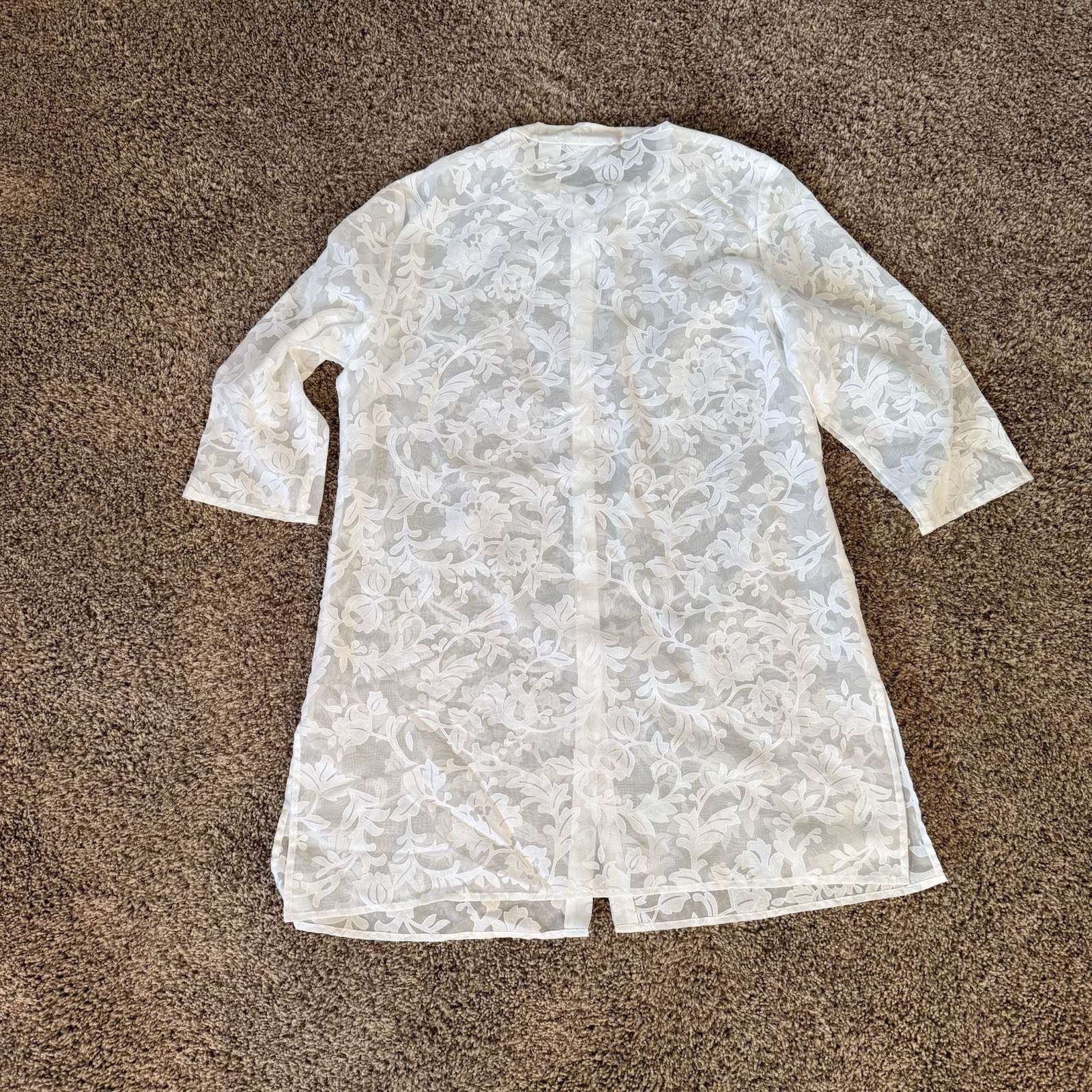 Vintage Sheer White Floral Fabric Buttoned Tunic Top By UNITS Size PXL
