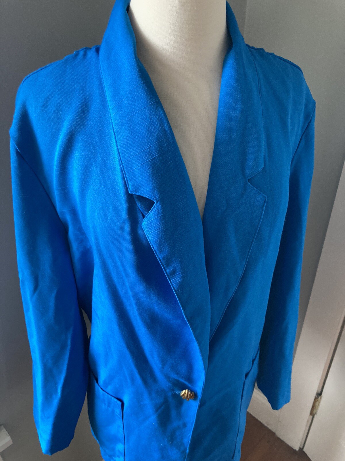 16 Blue Blazer Classic 80s Rayon jacket 1-button Notched collar blazer pockets