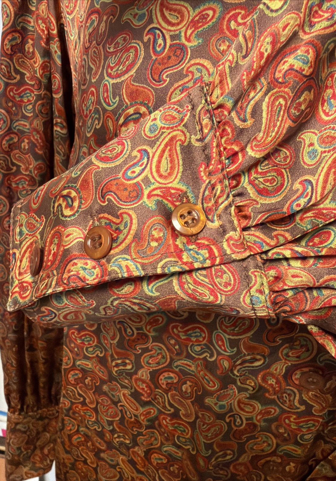 Vintage 1980&rsquo;s ESCADA Copper Brown Orange Paisley Print Silk Blouse Germany SRB