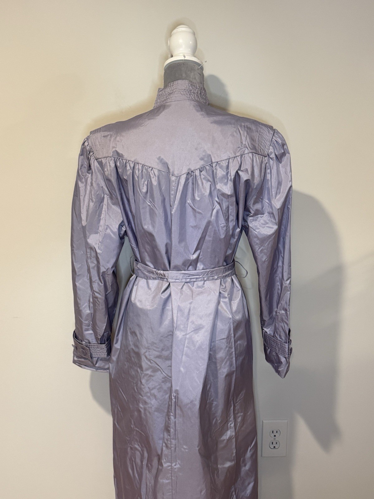 Vintage 80s Trench Coat Lightweight Nylon Women&rsquo;s Rain Jacket Purple Metallic 10