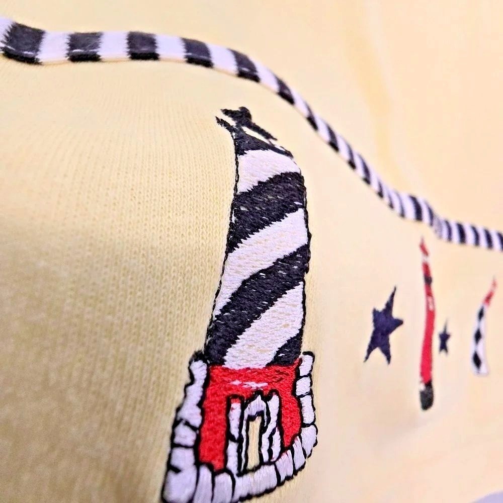 BonWorth Embroidered Lighthouse Vintage Shirt Yellow L Petite 90s Grandma